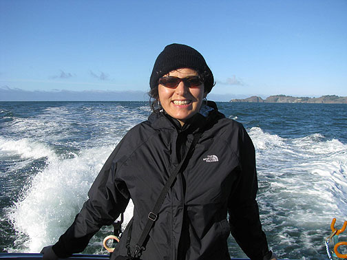 Adriana in the Golden Gate, escaping high seas and winds.