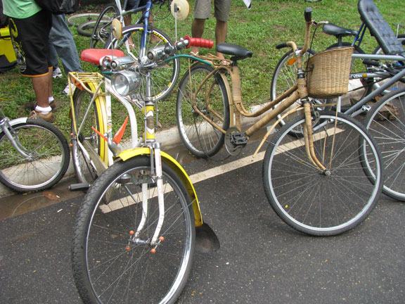 1963-brazilian-bike-and-bamboo-bike_6703 An original 1963 Brazilian bike next to a bamboo-wrapped beauty.