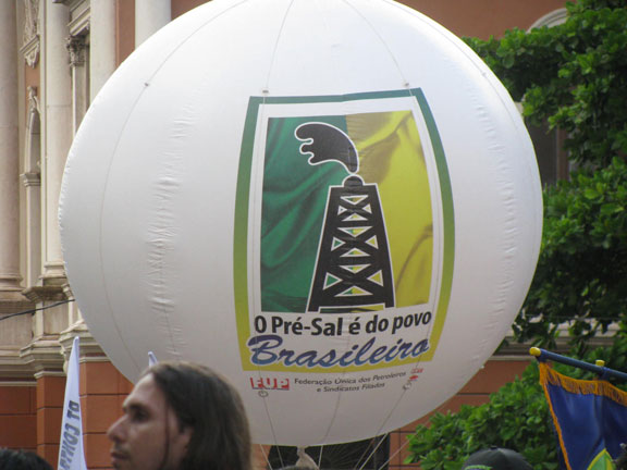 oil-balloon_6577 The oil workers are campaigning to keep the oil in national hands... ecologists note that the deep Atlantic drilling plans have not been carefully vetted for environmental consequences.