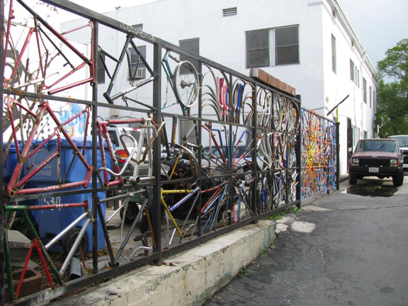 laev-bike-fence_7177 The new art-bike fence at LA Ecovillage.