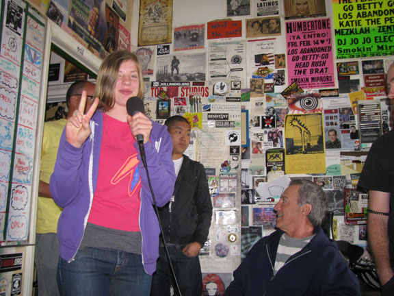 studio-lisa-killradio_7181 Lisa on the air, Larry Hoffman of the Bicycle Advisory Council sitting at right.