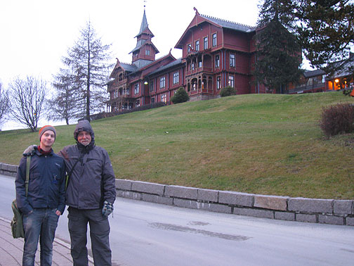 cc-and-audun-at-kitschy-hotel_3038 Here I am with Audun beneath an 1881 Hotel, a lovely example of Norwegian romanticism, combining rural Norway with Gilded Era ostentation and a dash of Viking thrown in...
