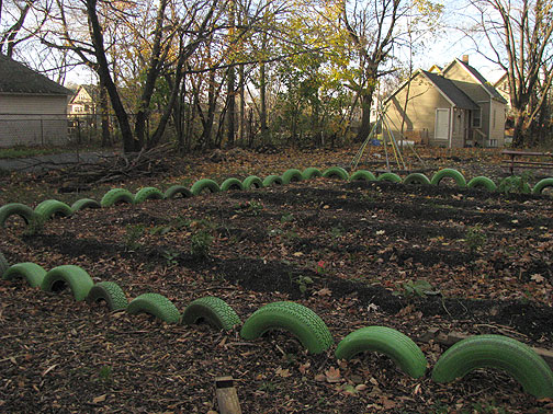 green-tires_2693 These green tires are growing in a garden near a place called Buffalo Reuse, sort of like SF's Building Resources.