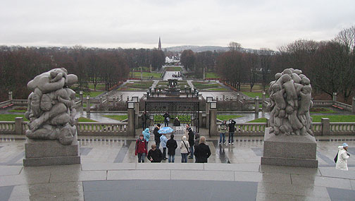This is the view from the obelisk back across the park promenade.