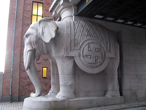 swasitka-elephant_2854 This swastika is one of four different symbols on the sides of the elephants, and dates from well before the Nazi occupation, rooted in Indian mythology.