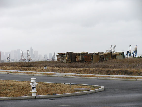 Mysterious view towards downtown from hilltop above Hunter's Point shipyards; eventually this will be residential housing...