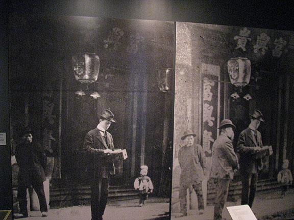 This was a great piece in their museum: An iconic Arnold Genthe image of San Francisco's Chinatown showing how he would erase non-Chinese from his images to increase the photo's exoticism.