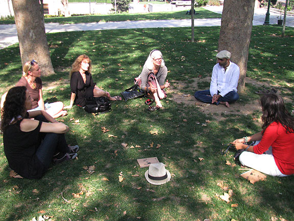 Deborah, Robyn, Yvonne, Lisette, Sheetal, Aysu and I sat at the park for stories...