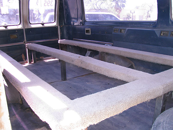 Inside of a van typically used to shuttle migrants to the border where they begin the trek across the desert.