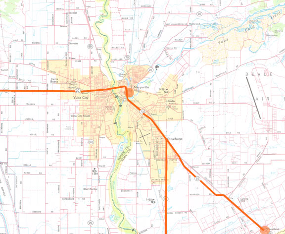 First we backtracked southeast to Wheatland, then headed northwest back through Marysville, to Route 20 west.
