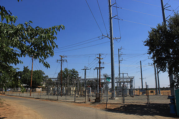 It's at the edge of the small town in a tiny crevice of this power substation, which was once the Durst Hop Ranch.