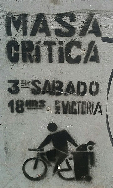 This stencil is on the wall in Valparaiso, Chile, which has a small but dynamic bicycling community.