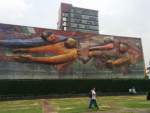 Famous murals by David Alfaro Siquieros on the campus.